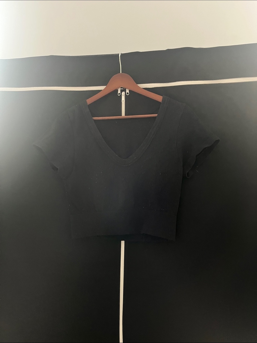 Women's Black Ribbed V-Neck Crop Top